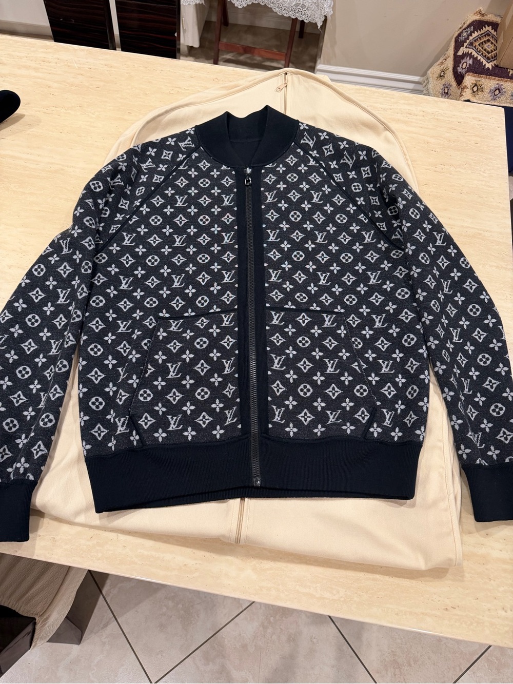 Louis Vuitton Black & Gray Monogram Zip-Up Sweater